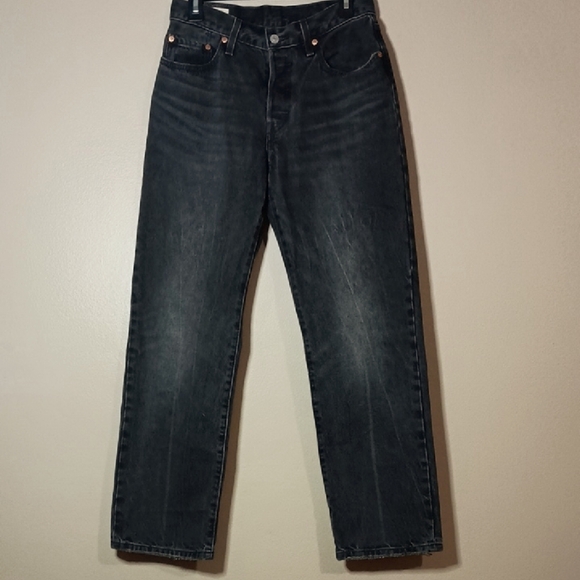 Levi's Premium 501 Button Fly Distressed Black Denim Jeans - Picture 1 of 7